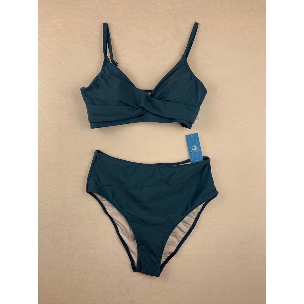 NWT Cupshe Steel Gray Bikini High Waisted Criss Cross Two Piece Swimsuit Size M